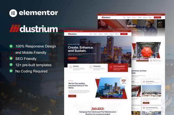 Dustrium – Industrial Manufacturing Elementor Pro Template Kit